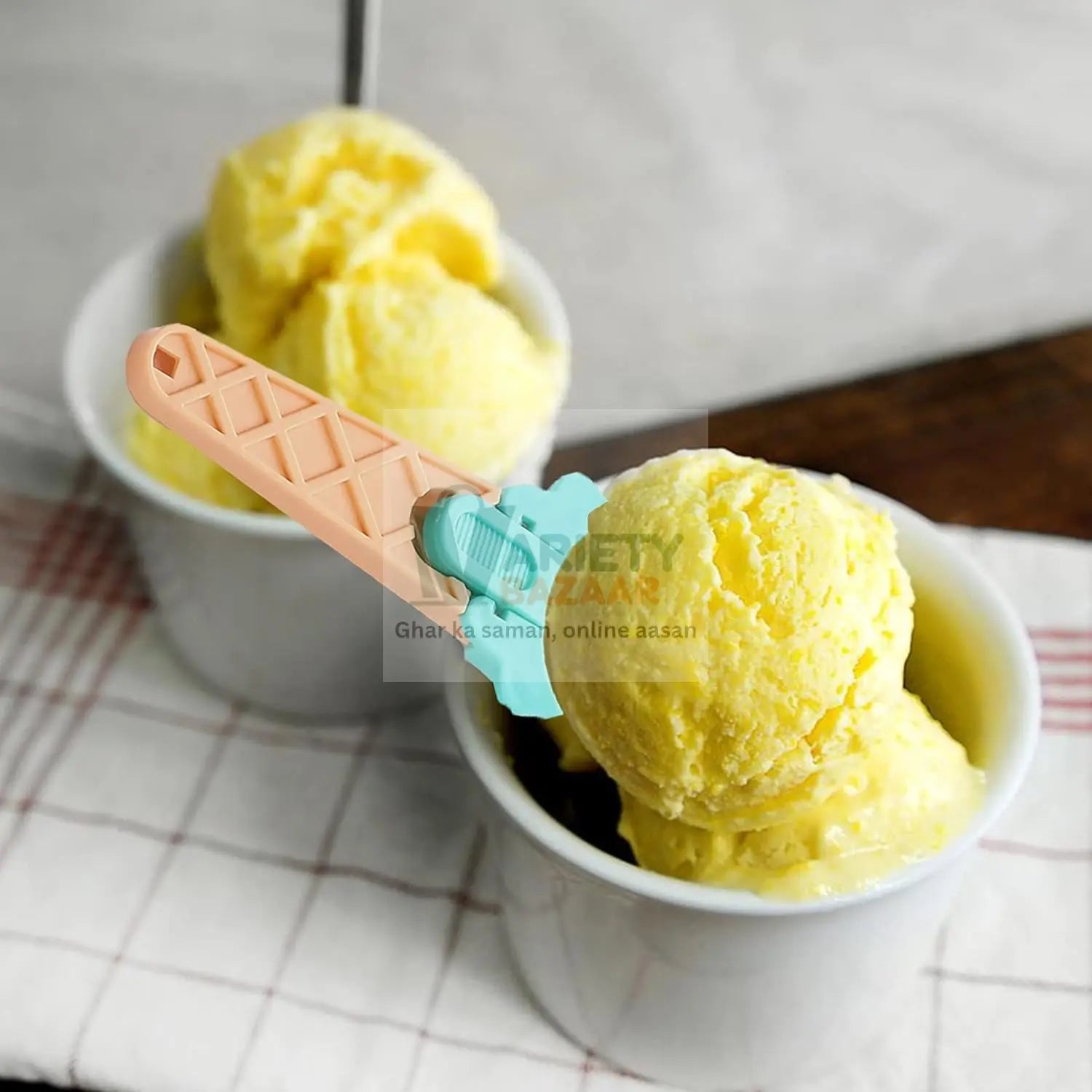 5509 Ice Cream Spoons 2pcs Plastic Water Melon Scoopers with Trigger Dipper and Adults for Summer Party Ice Cream Scoop, Food Serving Spoon Kitchen Tools Ice Cream Digging Spoon Household Spoons Cupcake Spoons Aps Fruit Ball Player (2 Pc) Travel Sahayak