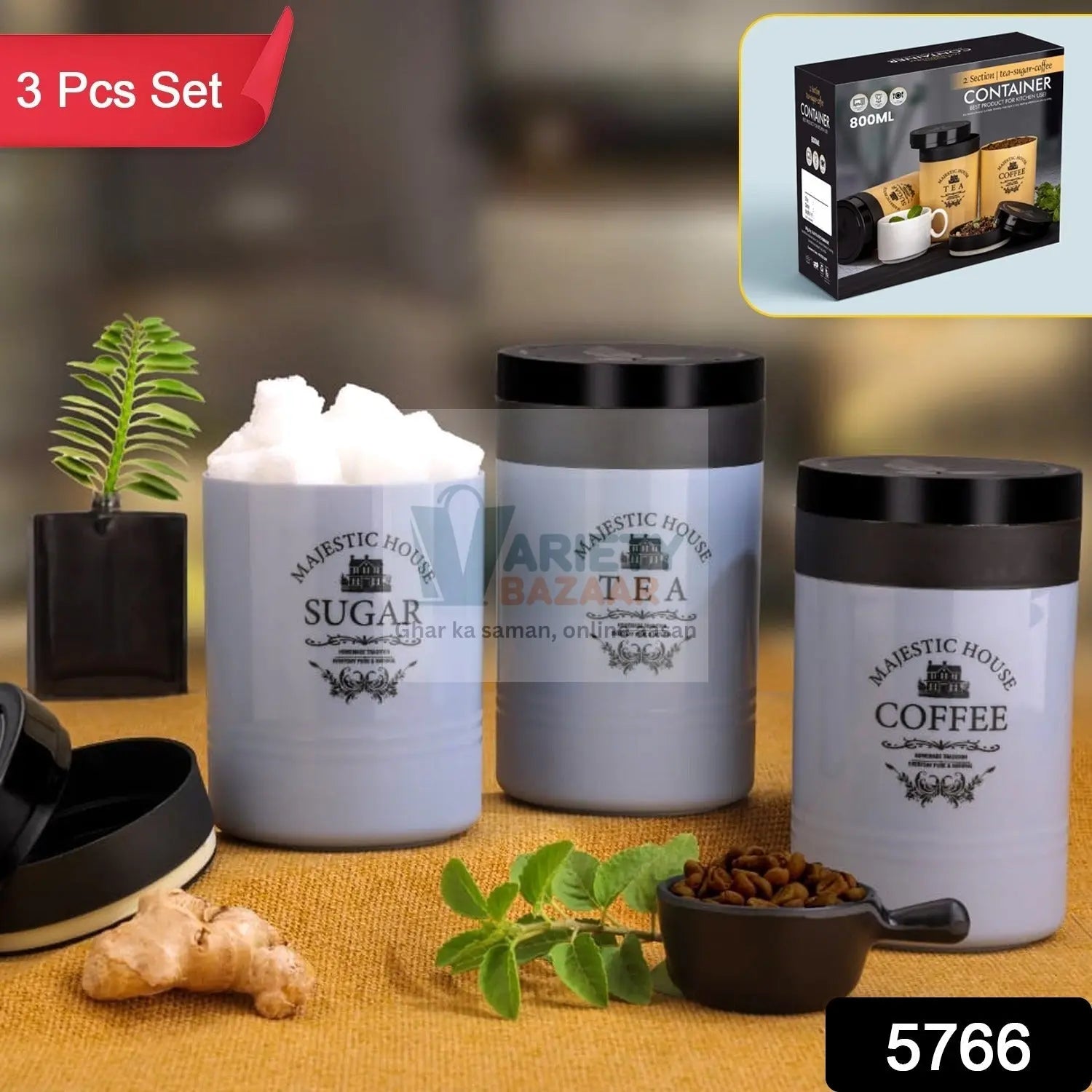 5766 Accurate Seal Tea Sugar Coffee Container - 3 Pcs Plastic Damru Shaped Tea, Coffee, Sugar Canisters Jar, New Airtight Food Seal Containers for Salt, Dry Fruit, Grocery Multicolor (3 Pcs Set) Travel Sahayak