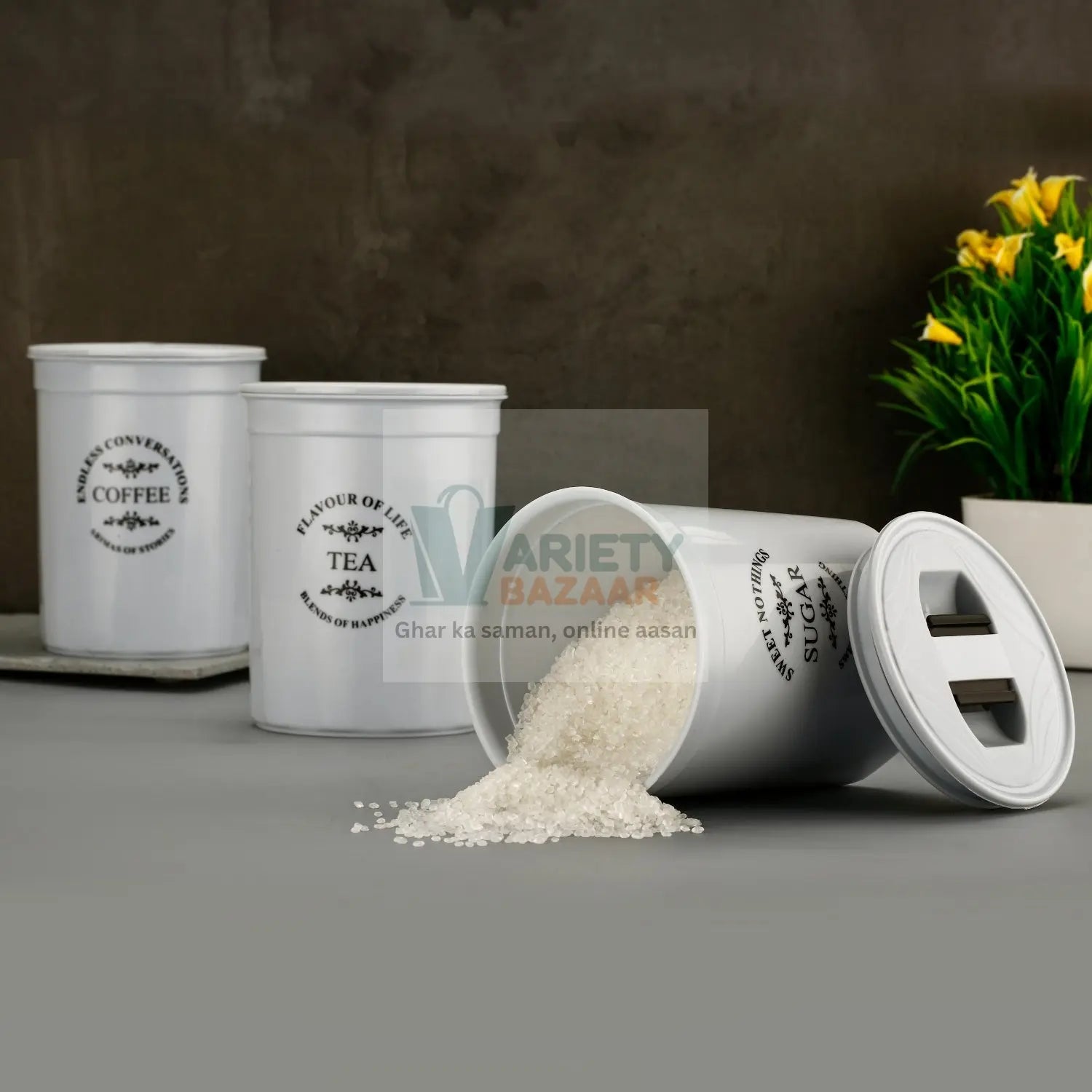 5766 Accurate Seal Tea Sugar Coffee Container - 3 Pcs Plastic Damru Shaped Tea, Coffee, Sugar Canisters Jar, New Airtight Food Seal Containers for Salt, Dry Fruit, Grocery Multicolor (3 Pcs Set) Travel Sahayak