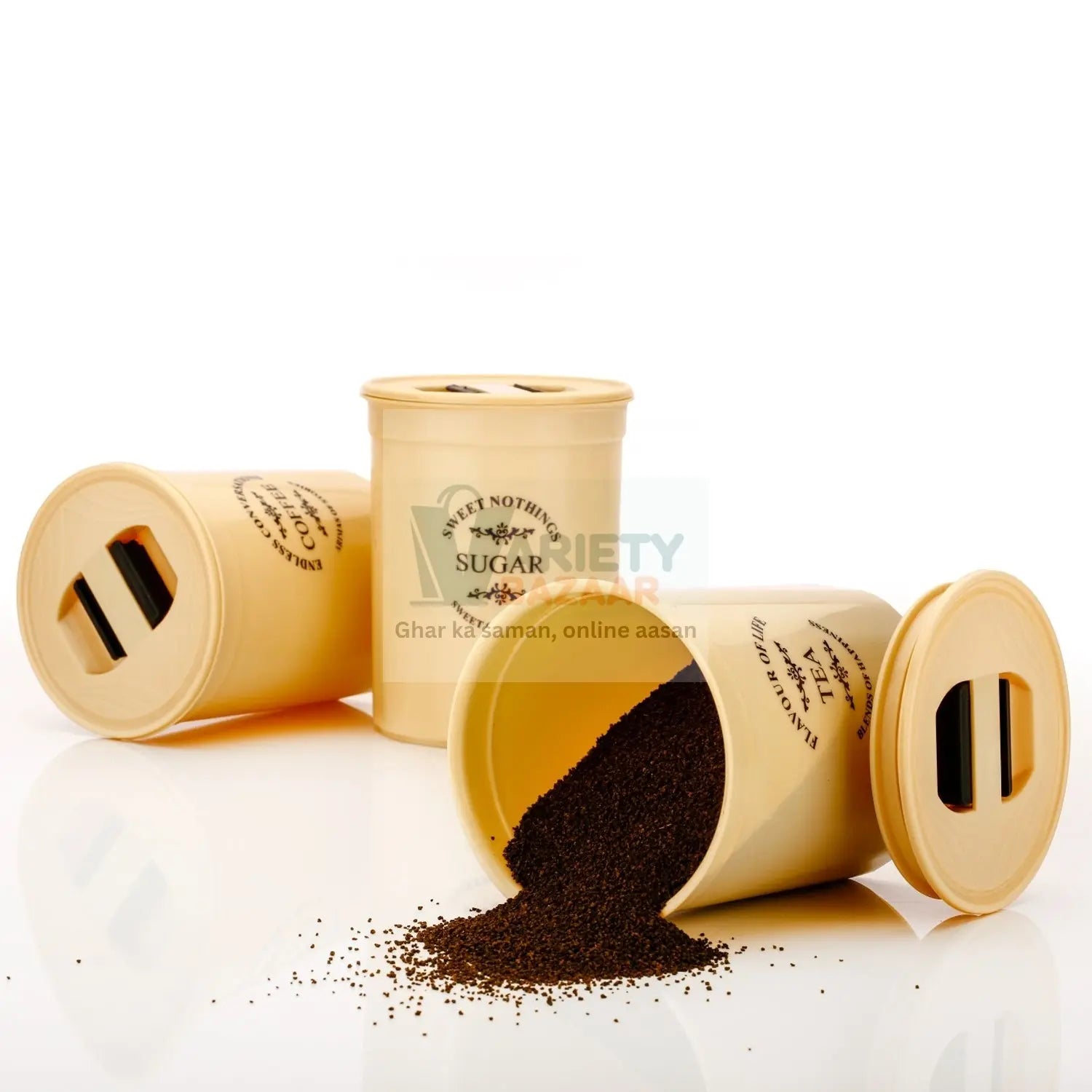 5766 Accurate Seal Tea Sugar Coffee Container - 3 Pcs Plastic Damru Shaped Tea, Coffee, Sugar Canisters Jar, New Airtight Food Seal Containers for Salt, Dry Fruit, Grocery Multicolor (3 Pcs Set) Travel Sahayak