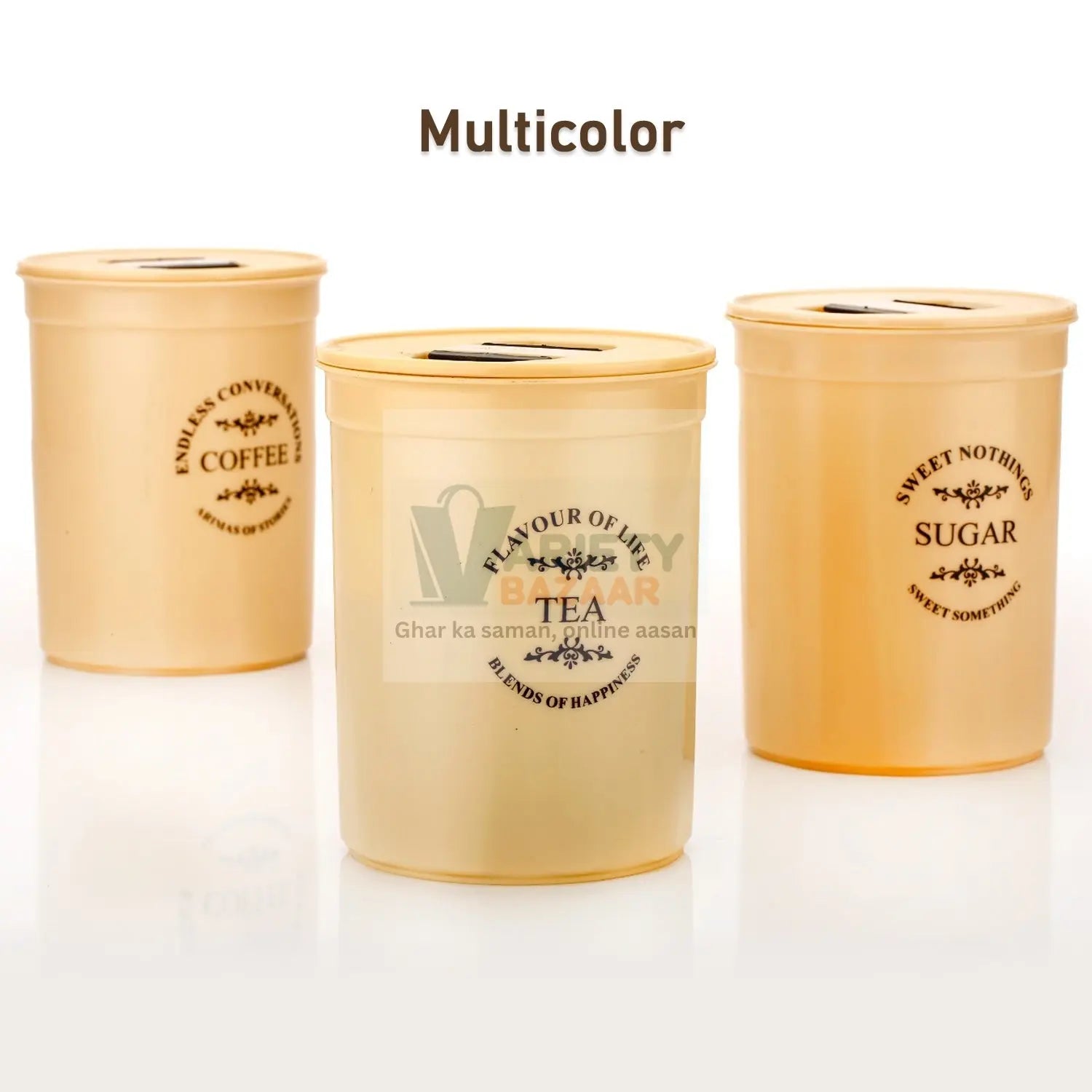 5766 Accurate Seal Tea Sugar Coffee Container - 3 Pcs Plastic Damru Shaped Tea, Coffee, Sugar Canisters Jar, New Airtight Food Seal Containers for Salt, Dry Fruit, Grocery Multicolor (3 Pcs Set) Travel Sahayak