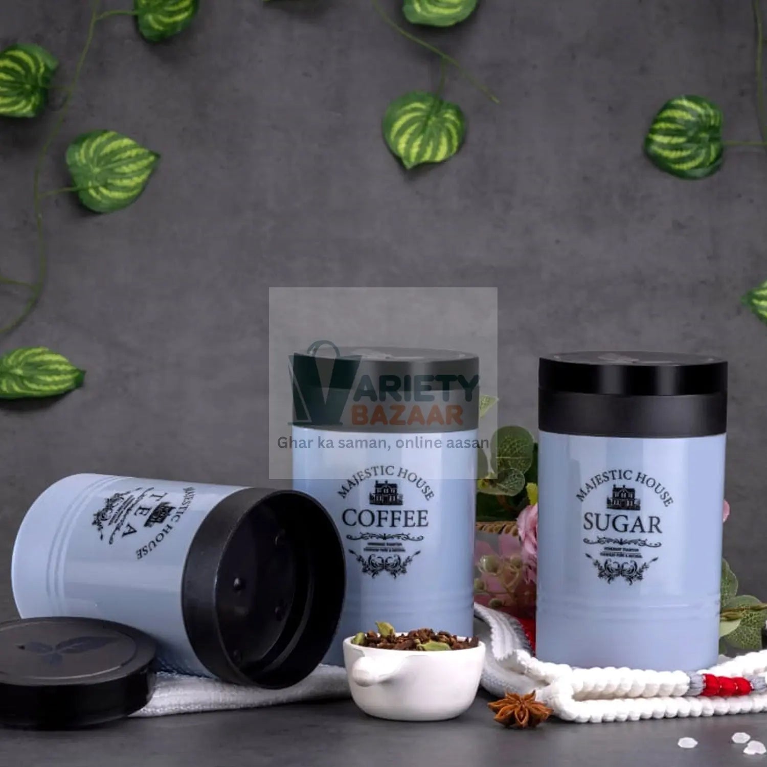 5766 Accurate Seal Tea Sugar Coffee Container - 3 Pcs Plastic Damru Shaped Tea, Coffee, Sugar Canisters Jar, New Airtight Food Seal Containers for Salt, Dry Fruit, Grocery Multicolor (3 Pcs Set) Travel Sahayak