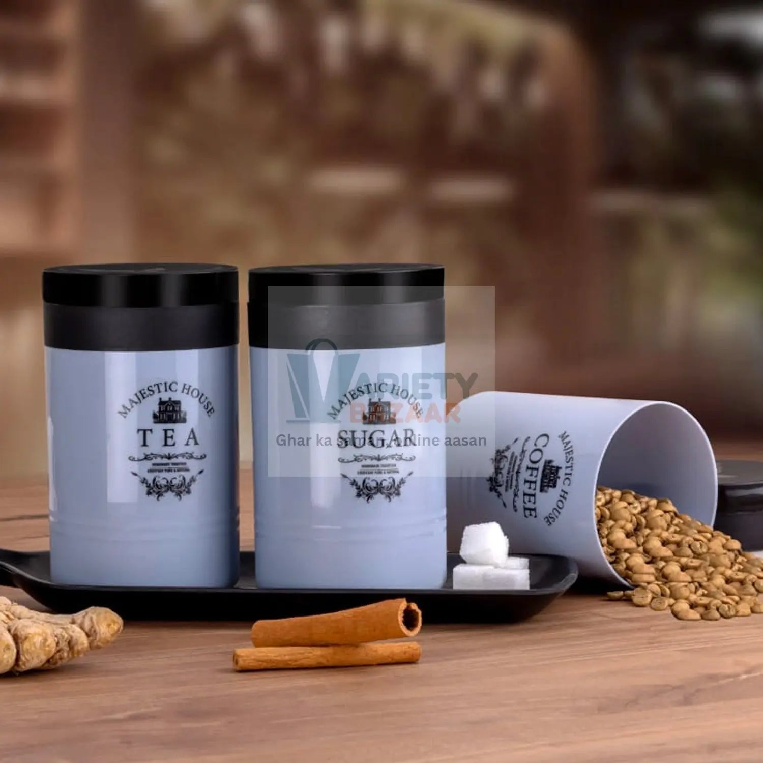 5766 Accurate Seal Tea Sugar Coffee Container - 3 Pcs Plastic Damru Shaped Tea, Coffee, Sugar Canisters Jar, New Airtight Food Seal Containers for Salt, Dry Fruit, Grocery Multicolor (3 Pcs Set) Travel Sahayak