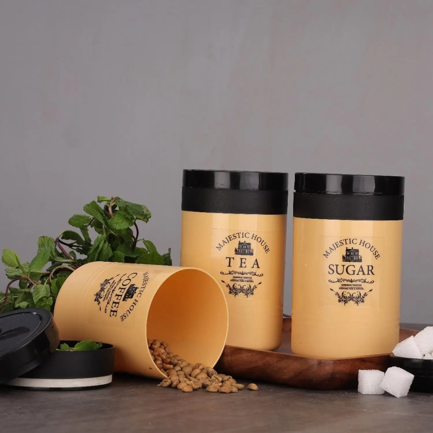 5766 Accurate Seal Tea Sugar Coffee Container - 3 Pcs Plastic Damru Shaped Tea, Coffee, Sugar Canisters Jar, New Airtight Food Seal Containers for Salt, Dry Fruit, Grocery Multicolor (3 Pcs Set) Travel Sahayak