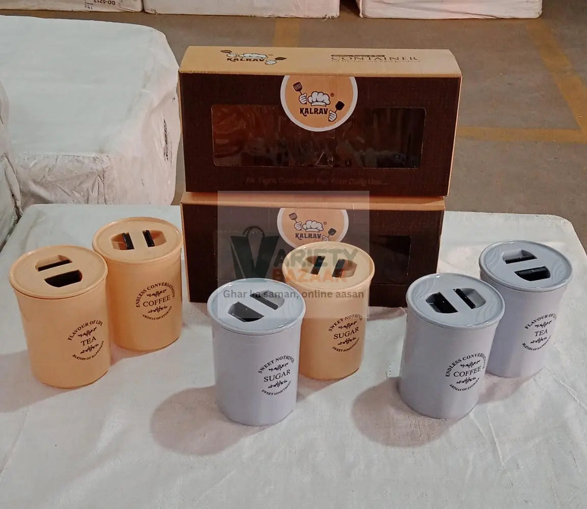 5766 Accurate Seal Tea Sugar Coffee Container - 3 Pcs Plastic Damru Shaped Tea, Coffee, Sugar Canisters Jar, New Airtight Food Seal Containers for Salt, Dry Fruit, Grocery Multicolor (3 Pcs Set) Travel Sahayak