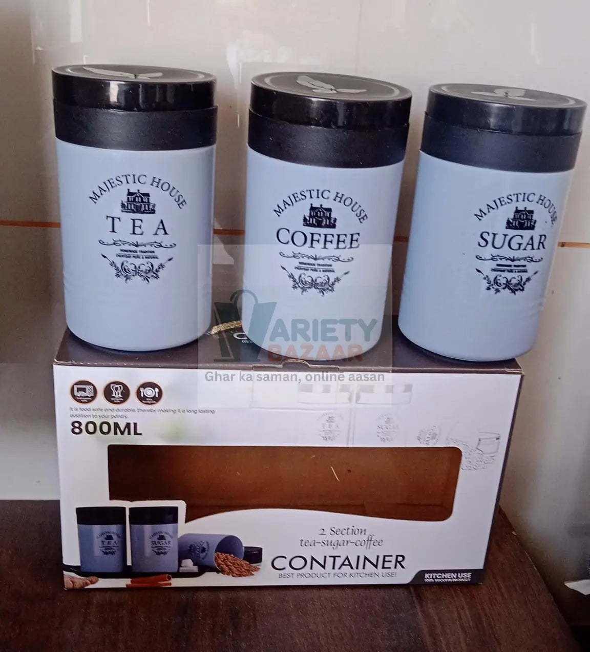 5766 Accurate Seal Tea Sugar Coffee Container - 3 Pcs Plastic Damru Shaped Tea, Coffee, Sugar Canisters Jar, New Airtight Food Seal Containers for Salt, Dry Fruit, Grocery Multicolor (3 Pcs Set) Travel Sahayak