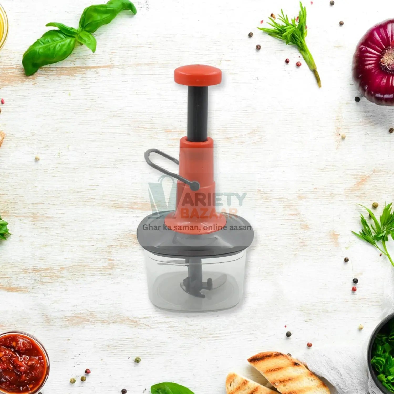 5790 Manual Press Fruit & Vegetable Chopper, with 3 Stainless Steel Blades, Anti-Slip Base, and Locking System, Cutting Chopper For Kitchen (650 ML) Travel Sahayak