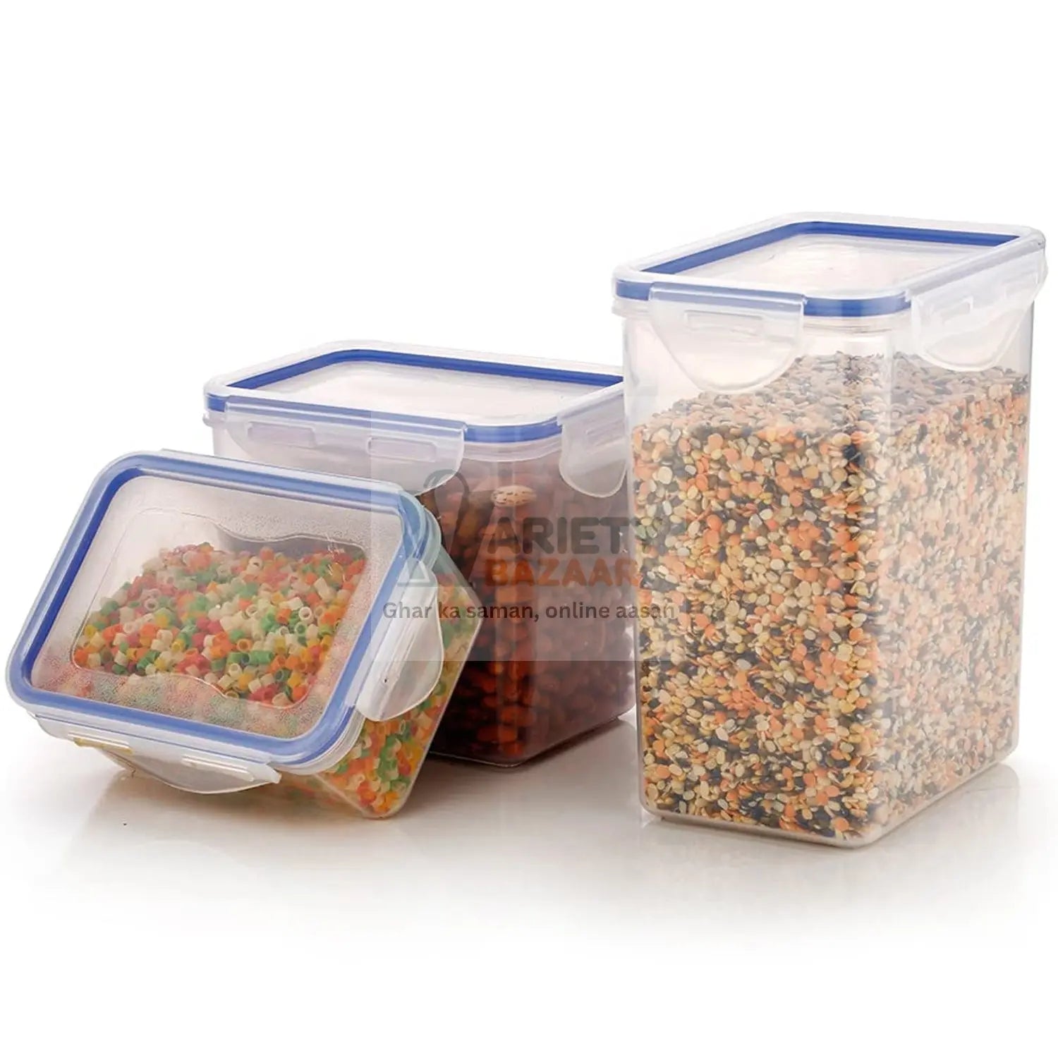 5827 Rectangle ABS Airtight Food Storage Containers with Leak Proof Locking Lid Storage container set of 3 Pc (Approx Capacity 500ml,1000ml,1500ml, Transparent) Travel Sahayak