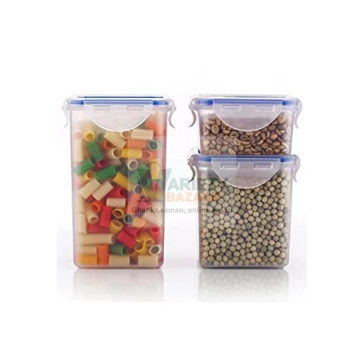 5827 Rectangle ABS Airtight Food Storage Containers with Leak Proof Locking Lid Storage container set of 3 Pc (Approx Capacity 500ml,1000ml,1500ml, Transparent) Travel Sahayak