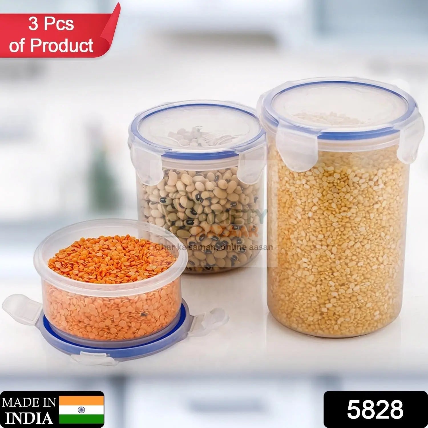 5828 Round Plastic Airtight Food Storage Containers with Leak Proof Locking Lid Storage container set of 3( Approx Capacity 500ml,1000ml,1500ml, Transparent) - 3 Pc Set Travel Sahayak