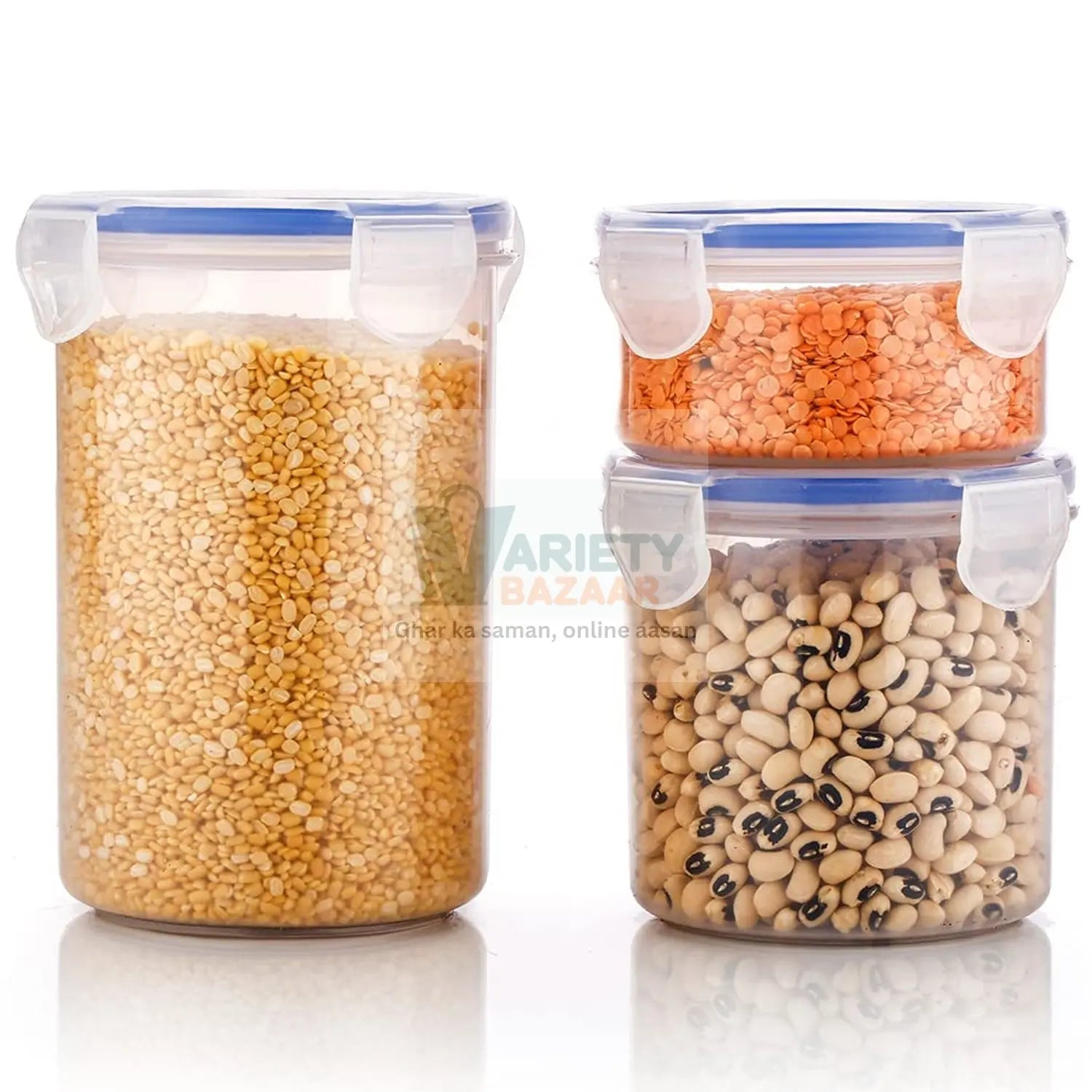 5828 Round Plastic Airtight Food Storage Containers with Leak Proof Locking Lid Storage container set of 3( Approx Capacity 500ml,1000ml,1500ml, Transparent) - 3 Pc Set Travel Sahayak
