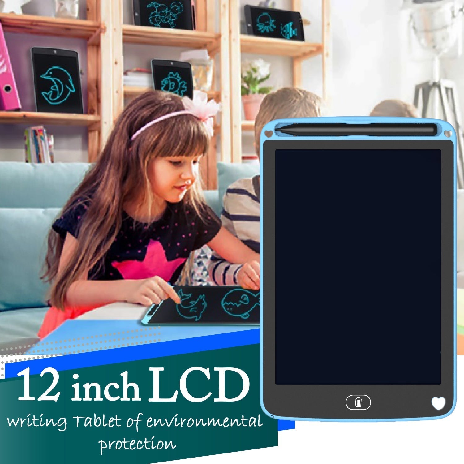 Portable LCD Writing Board Slate Drawing Record Notes Digital Notepad with Pen Handwriting Pad Paperless Graphic Tablet for Kids 12 inch Variety Bazaar