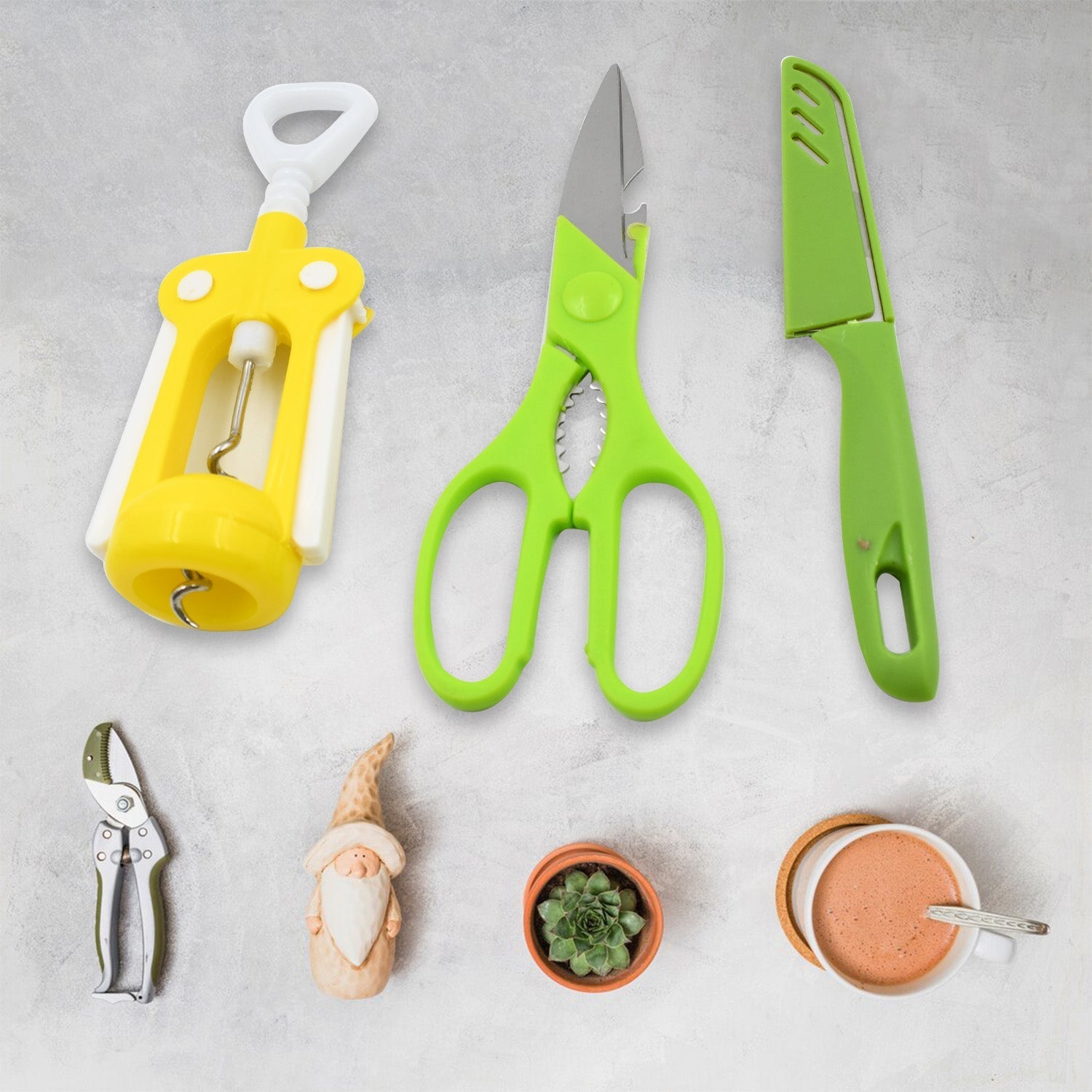 Multifunction Kitchen Tool Set – Stainless Steel & Plastic Knife and Scissors Variety Bazaar