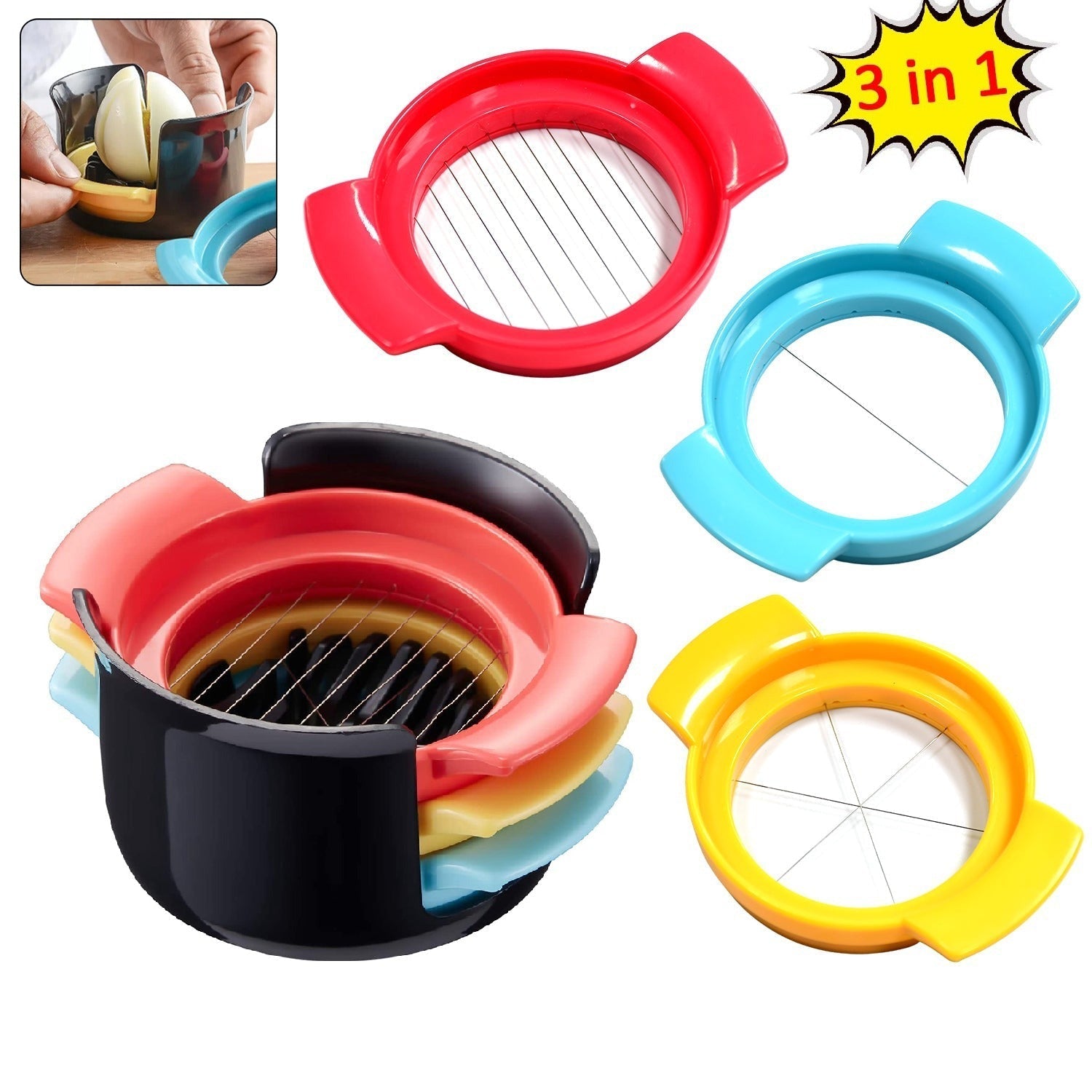 Multifunctional 3-in-1 Egg Cutter - Stainless Steel Slicing Tool with Durable Wires Variety Bazaar