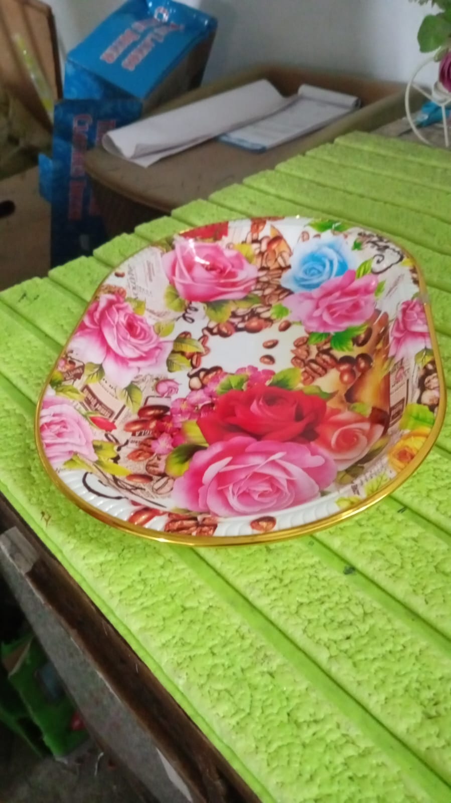 Big Plastic Flower Printed Design Serving Tray (1 Pc / 35 x 24 CM / Mix Color) Variety Bazaar