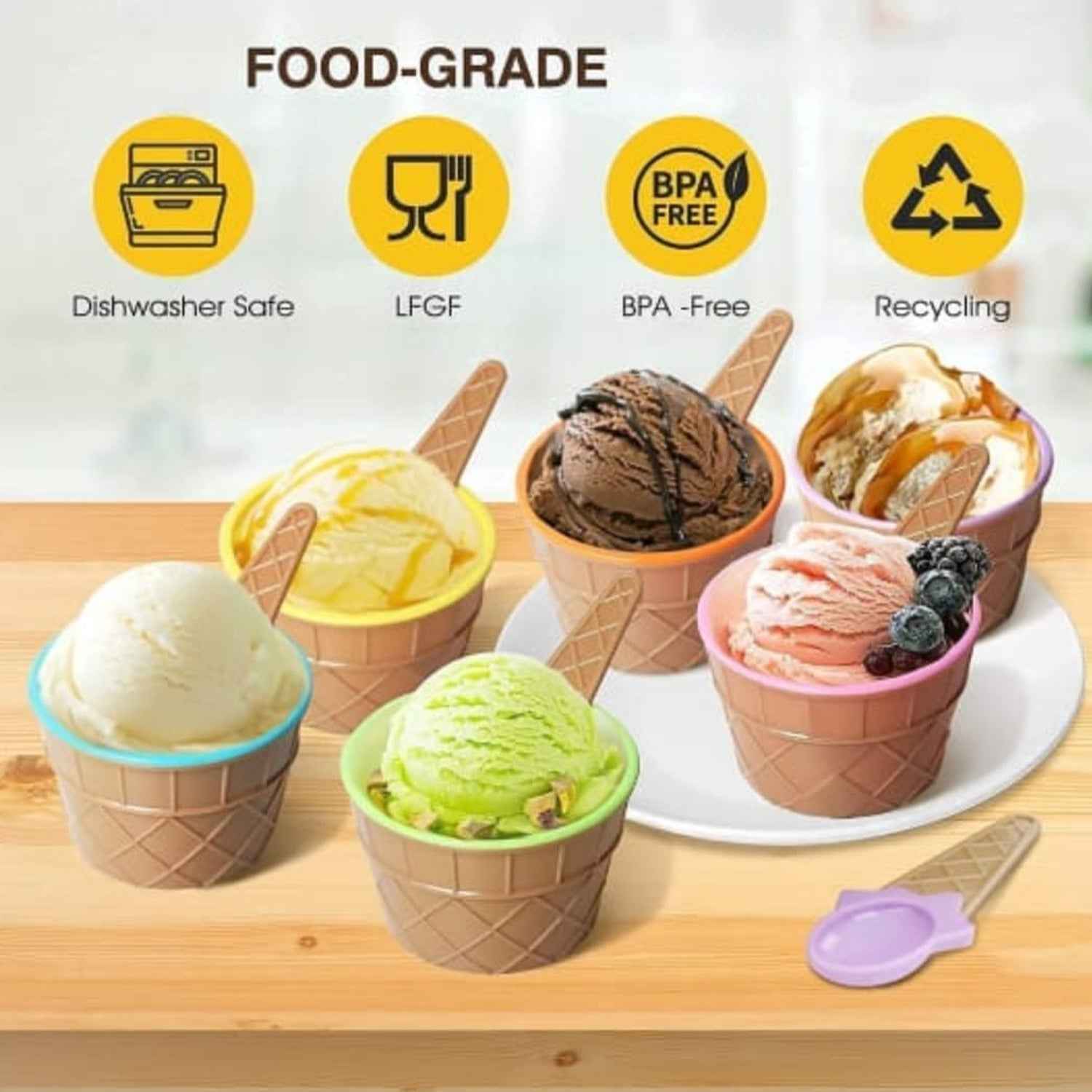 5322 Ice-cream Waffle Spoon Bowel Cup Set Premium Ice Cream Set Ice-cream Bowel With Spoon 6 Units Couple Bowl Set Color Box