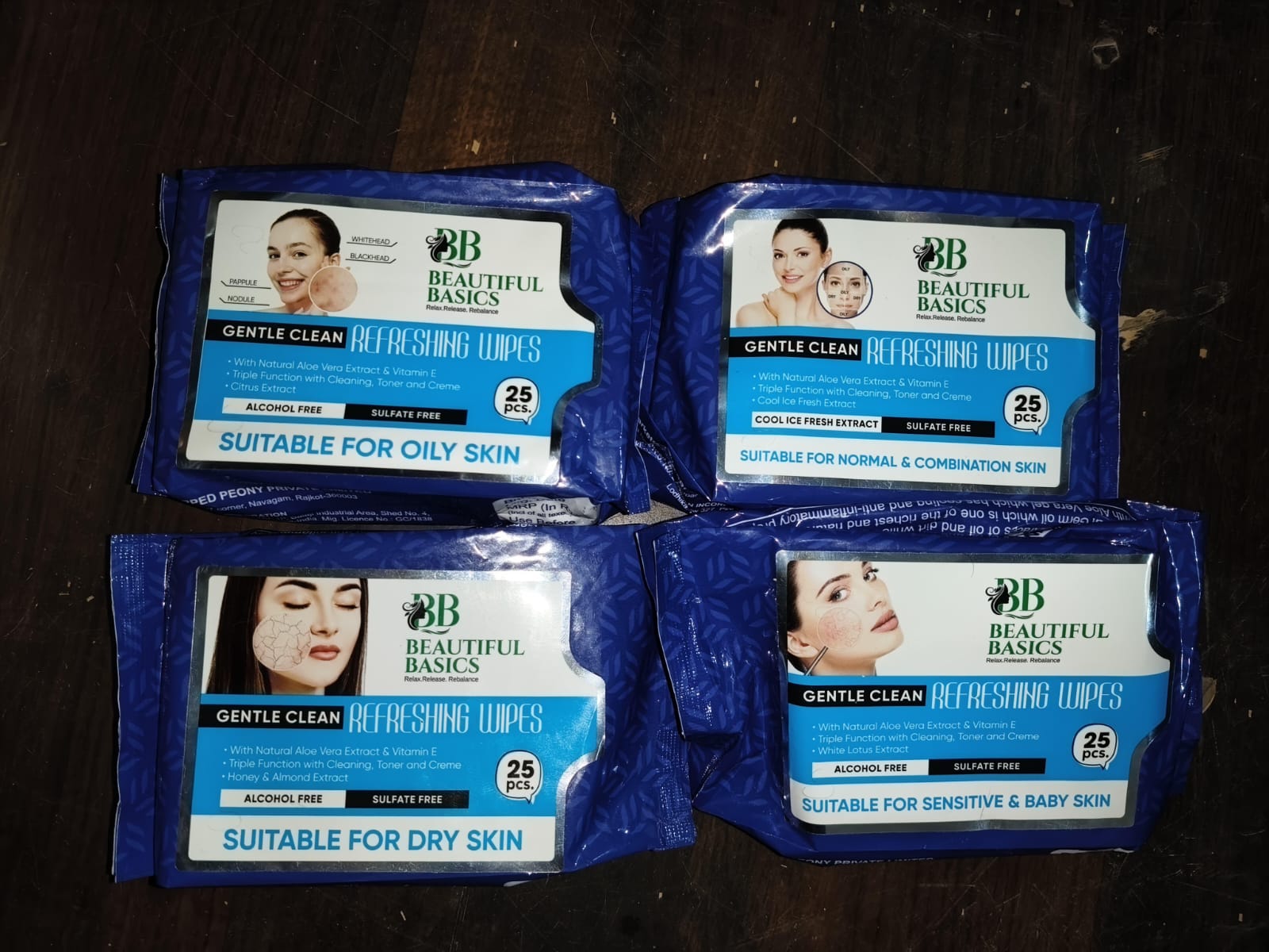 Beautiful Basics Dry, Oily, Sensitive & Normal Skin Face Wipes (4 Pkts x 100 Pcs wipes) Variety Bazaar