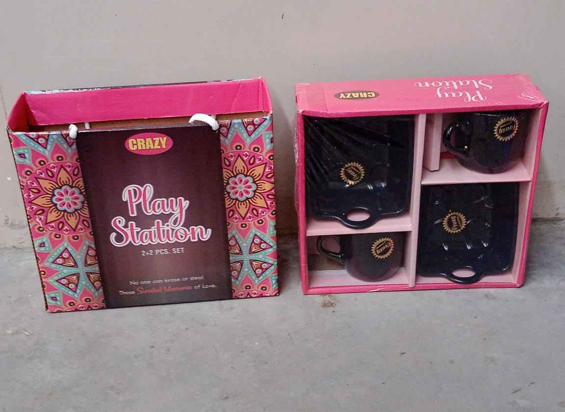 8229 Play Station Ceramic Tea Cups Mug Set With Handle Serving Bowl Milk Cup Coffee Cup Tea Cup Breakfast Cup Drinking Mug Or Outdoor For Household Gift For Birthday Wedding Party (4 Pcs Set)