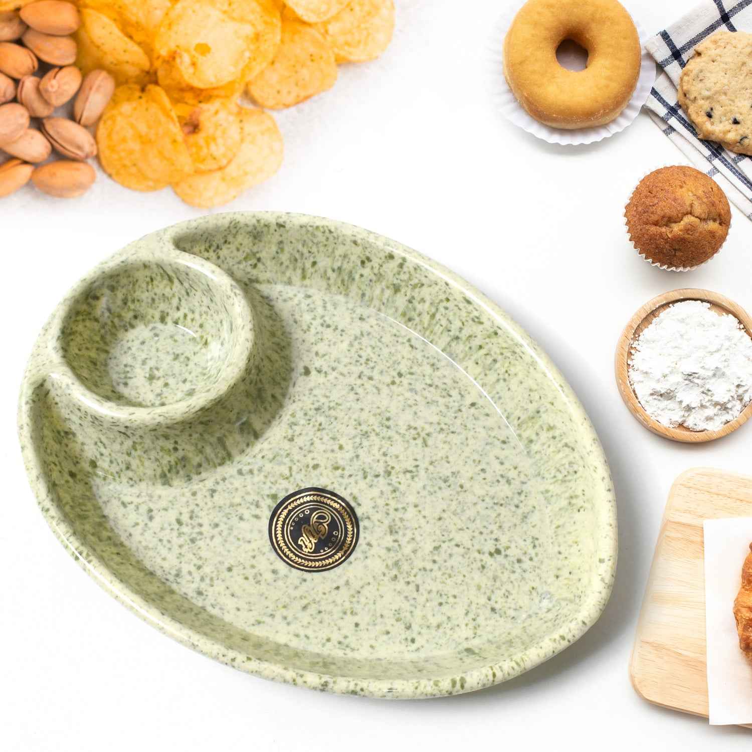 8227 Alpino Ceramic Tea Cups Set With Plastic Serving 2 Compartment Platter Milk Cup Mug Coffee Cup Tea Cup Bpa Free Food Grade Or Outdoor For Household Gift For Birthday (3 Pcs Set)