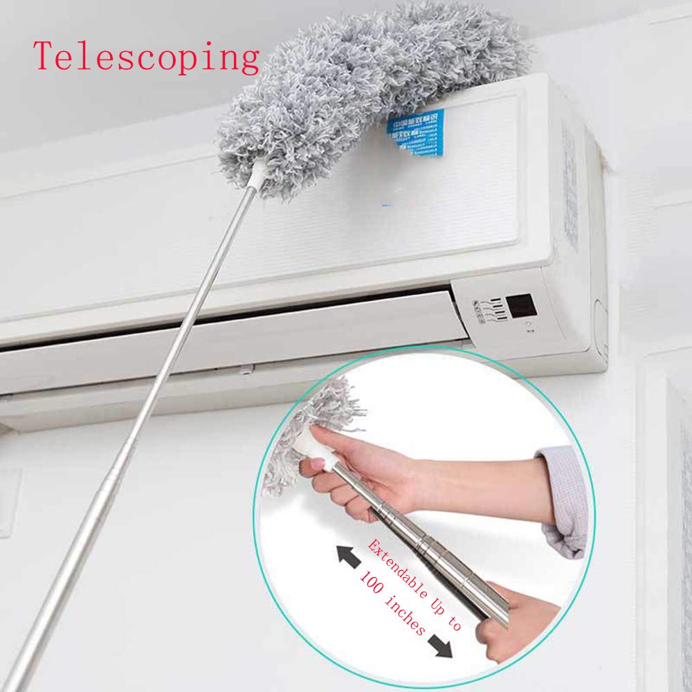 1279 Microfiber Dusters for Cleaning, Telescoping Feather Duster with 100 inches Extendable Handle Pole, Dusting Cleaning Tools for Cleaning High Ceiling, Ceiling Fan, Blinds, Cobwebs, Furniture, Cars Travel Sahayak