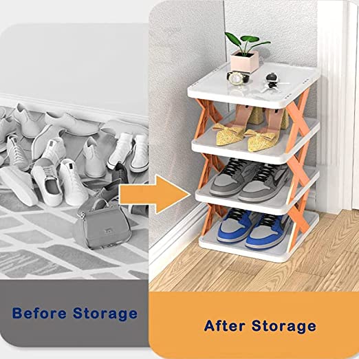 4 LAYER SHOES STAND, SHOE TOWER RACK SUIT FOR SMALL SPACES, CLOSET, SMALL ENTRYWAY, EASY ASSEMBLY AND STABLE IN STRUCTURE, CORNER STORAGE CABINET FOR SAVING SPACE Variety Bazaar