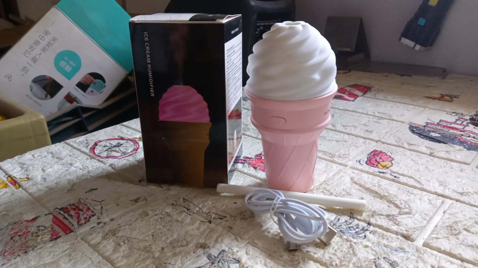 Ice Cream Design LED Humidifier for Freshening Air & Fragrance (Multicoloured) Variety Bazaar
