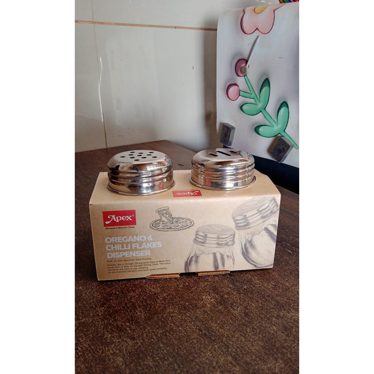 Apex Oregano & Chilli Flakes Dispenser Set – 2 Pcs Plastic Spice Shaker with Stainless Steel Lid Variety Bazaar