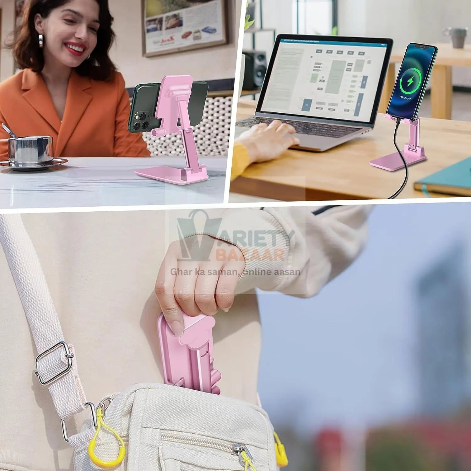 6636A DESKTOP CELL PHONE STAND PHONE HOLDER WITH MIRROR FULL 3-WAY ADJUSTABLE PHONE STAND FOR DESK HEIGHT + ANGLES PERFECT AS DESK ORGANIZERS AND ACCESSORIES Travel Sahayak