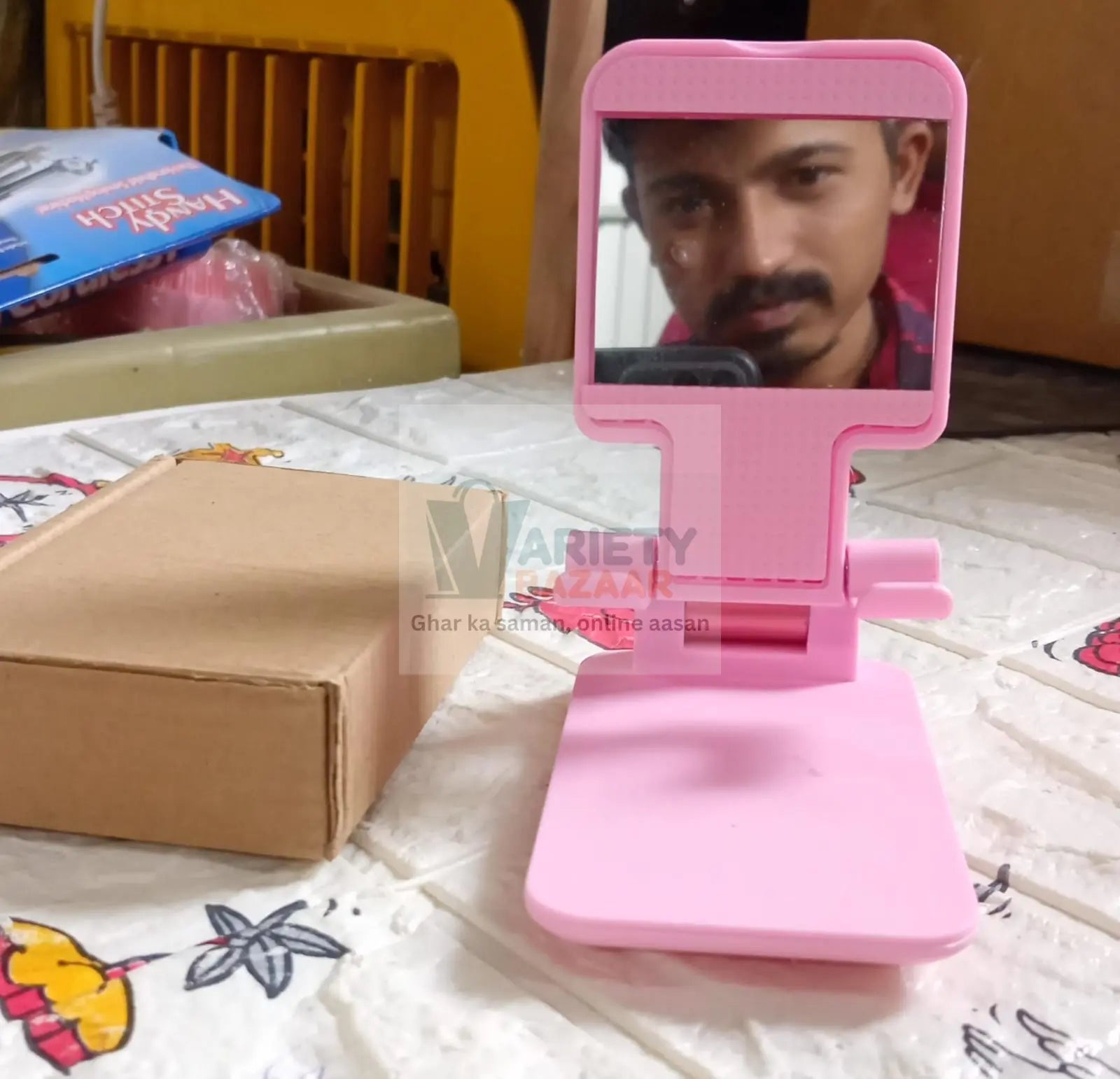 6636A DESKTOP CELL PHONE STAND PHONE HOLDER WITH MIRROR FULL 3-WAY ADJUSTABLE PHONE STAND FOR DESK HEIGHT + ANGLES PERFECT AS DESK ORGANIZERS AND ACCESSORIES Travel Sahayak