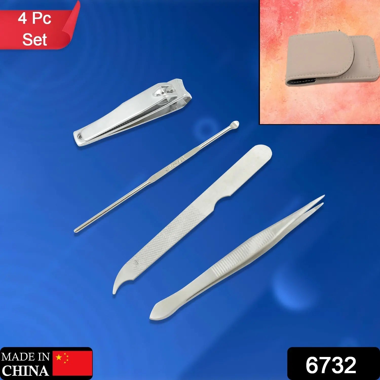 6732 4in1 Nail Clipper Kit Fingernail Clipper, Manicure Set, Stainless Steel Nail Cutter Set ,Manicure Tool, Nail Clippers Care Tools with Lightweight and Beautiful Travel Case (4 Pc Set) Travel Sahayak