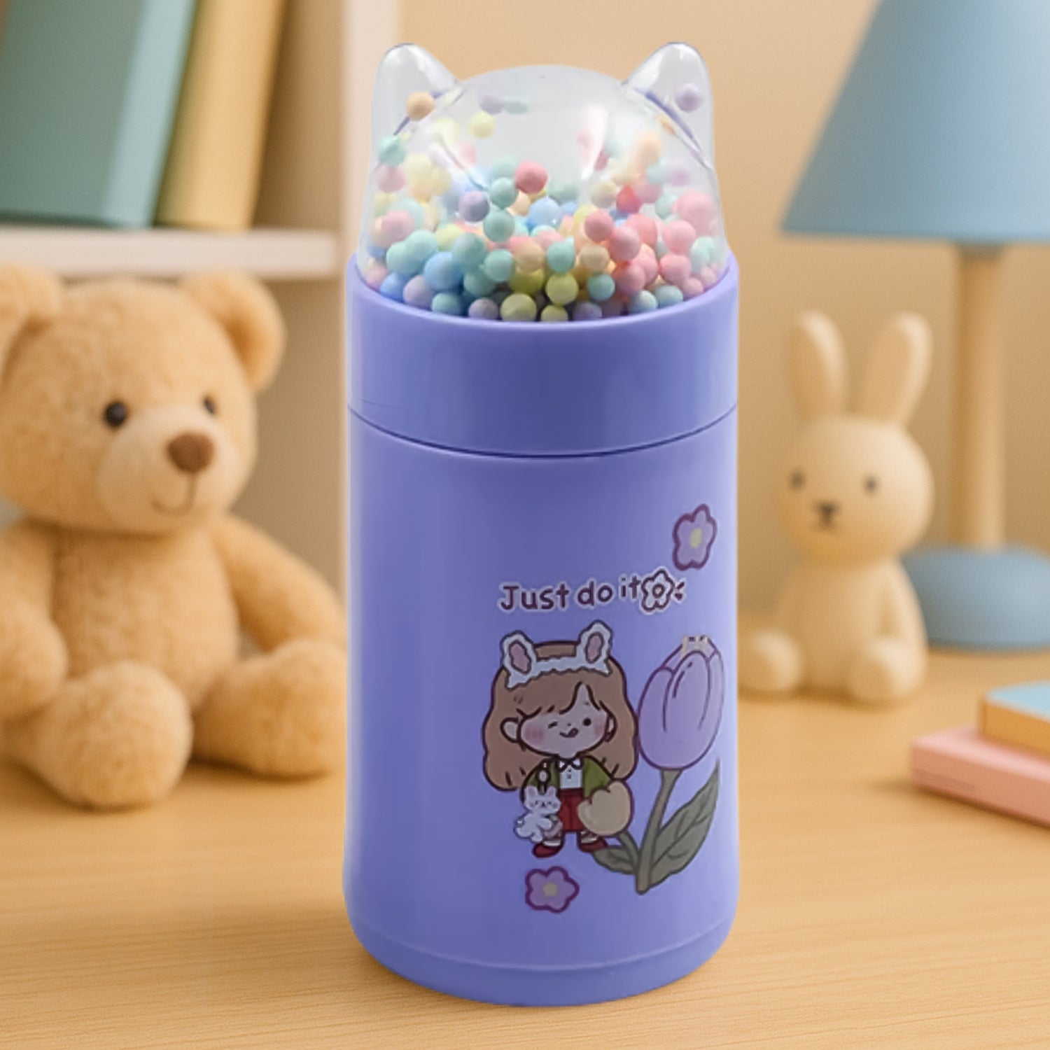 Girl Glass Water Bottle for School with Kid Sparkle Strap Cat Lid Sequins Glitter Glass Cup Birthday Gift Children 350ml (MOQ :- 75 pc) Variety Bazaar