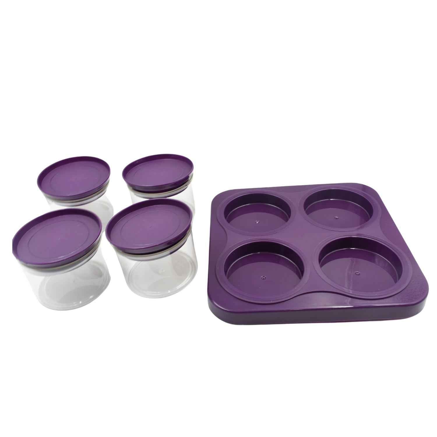 5550 Airtight Plastic 4 Pc Storage Container Set With Tray Dry Fruit Plastic Storage Container Tray Set With Lid Serving Tray For Kitchen