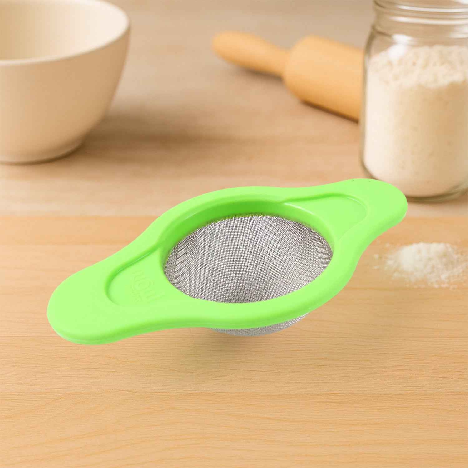 Stainless Steel Mesh Strainer With Dual Handle Plastic Frame (1 Pc)