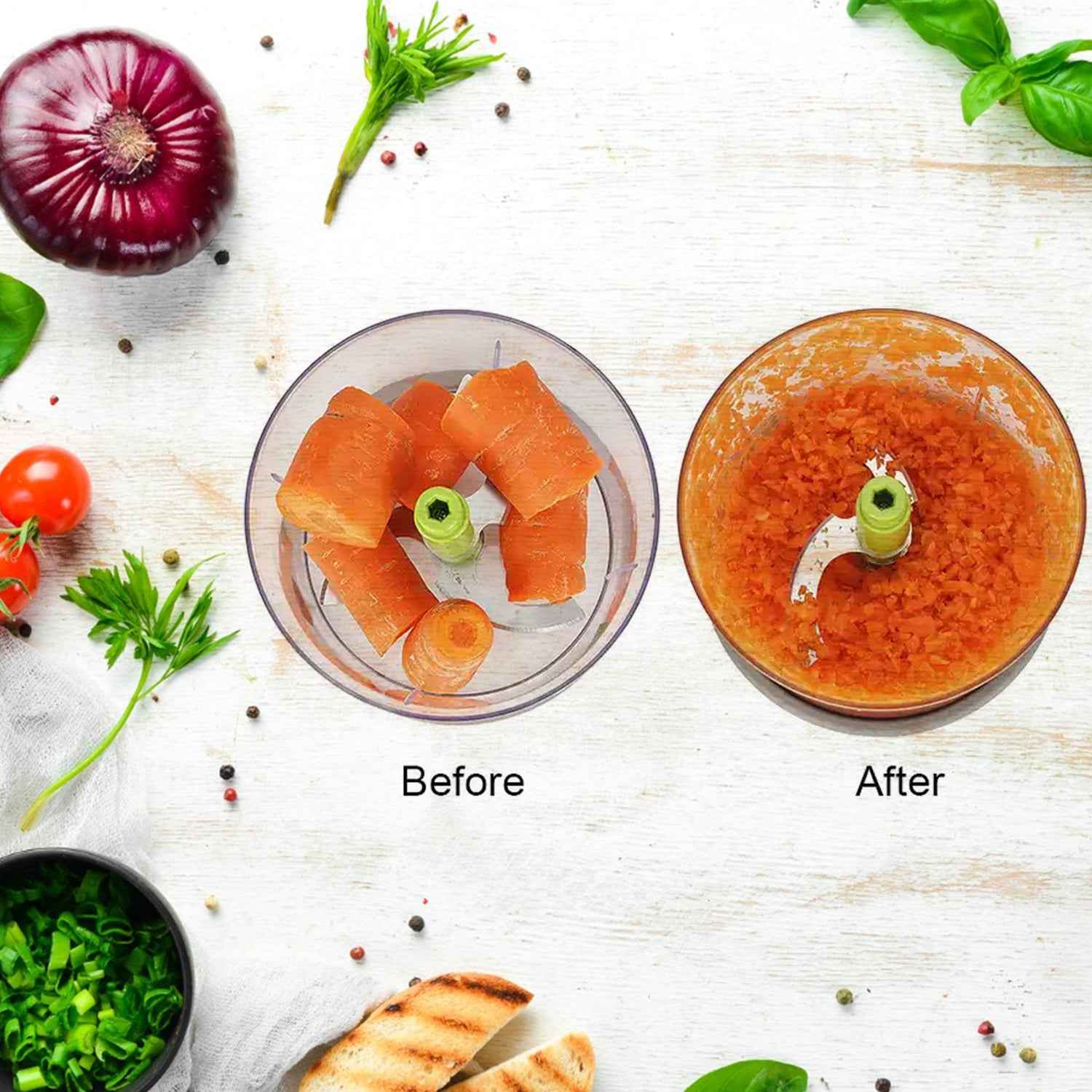 5790 Manual Press Fruit Vegetable Chopper With 3 Stainless Steel Blades Anti-slip Base And Locking System Cutting Chopper For Kitchen (650 Ml)