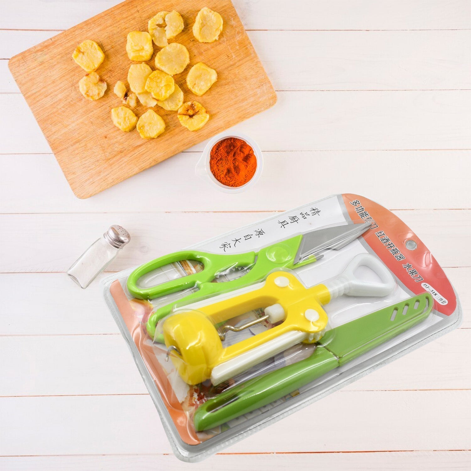 Multifunction Kitchen Tool Set – Stainless Steel & Plastic Knife and Scissors Variety Bazaar