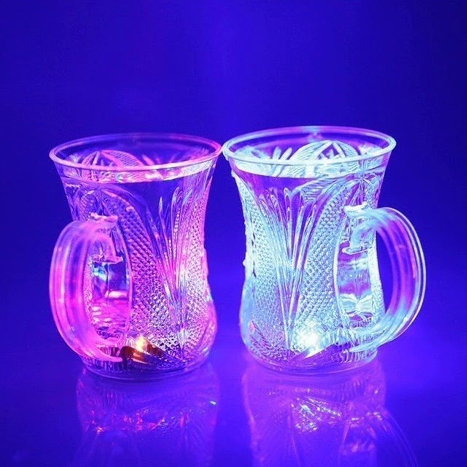 LED Light-Up Party Cups - Flashing Water-Activated Drinking Glasses with Handle (2-Piece) Variety Bazaar
