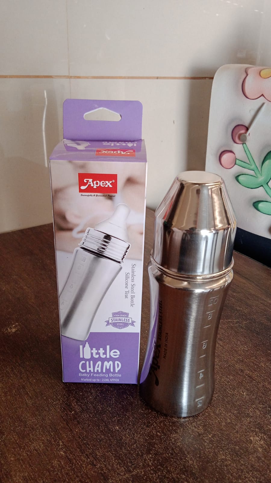 Apex Stainless Steel Little Champ Baby Feeding Bottle (250 ml) Variety Bazaar