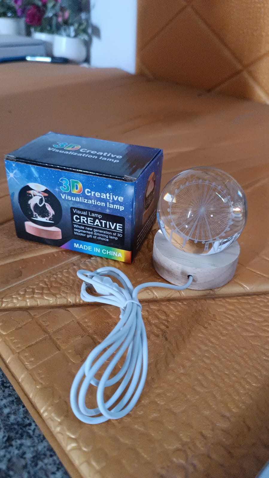 Mela Crystal Ball Night Light Glass Ball Night Lamp with Wood Base Variety Bazaar