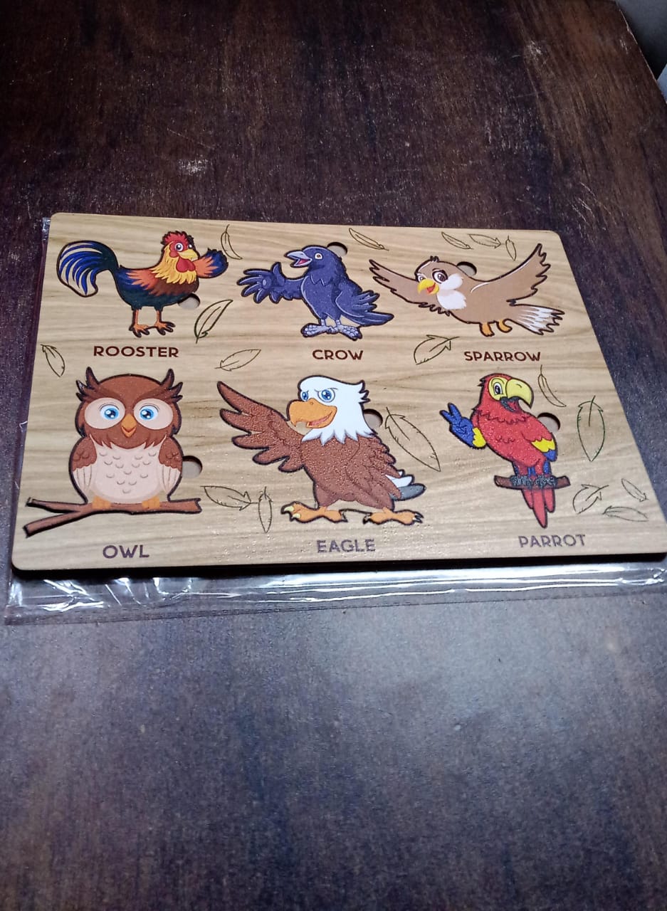 Wooden Bird Puzzle Learning Educational Board (1 Set / 28×20 Cm) Variety Bazaar