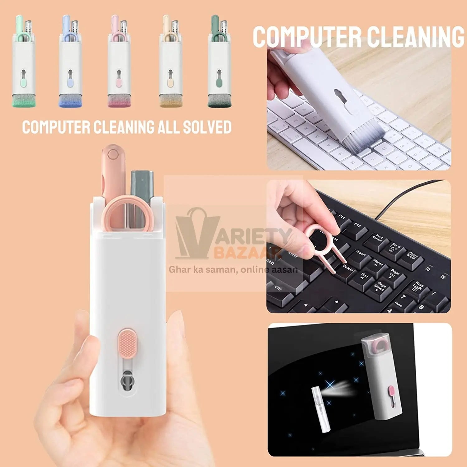 7 in 1 Electronic Cleaner kit, Cleaning Kit for Monitor Keyboard Airpods, Screen Dust Brush Including Soft Sweep, Swipe, Airpod Cleaner Pen, Key Puller and Spray Bottle 02 travel sahayak
