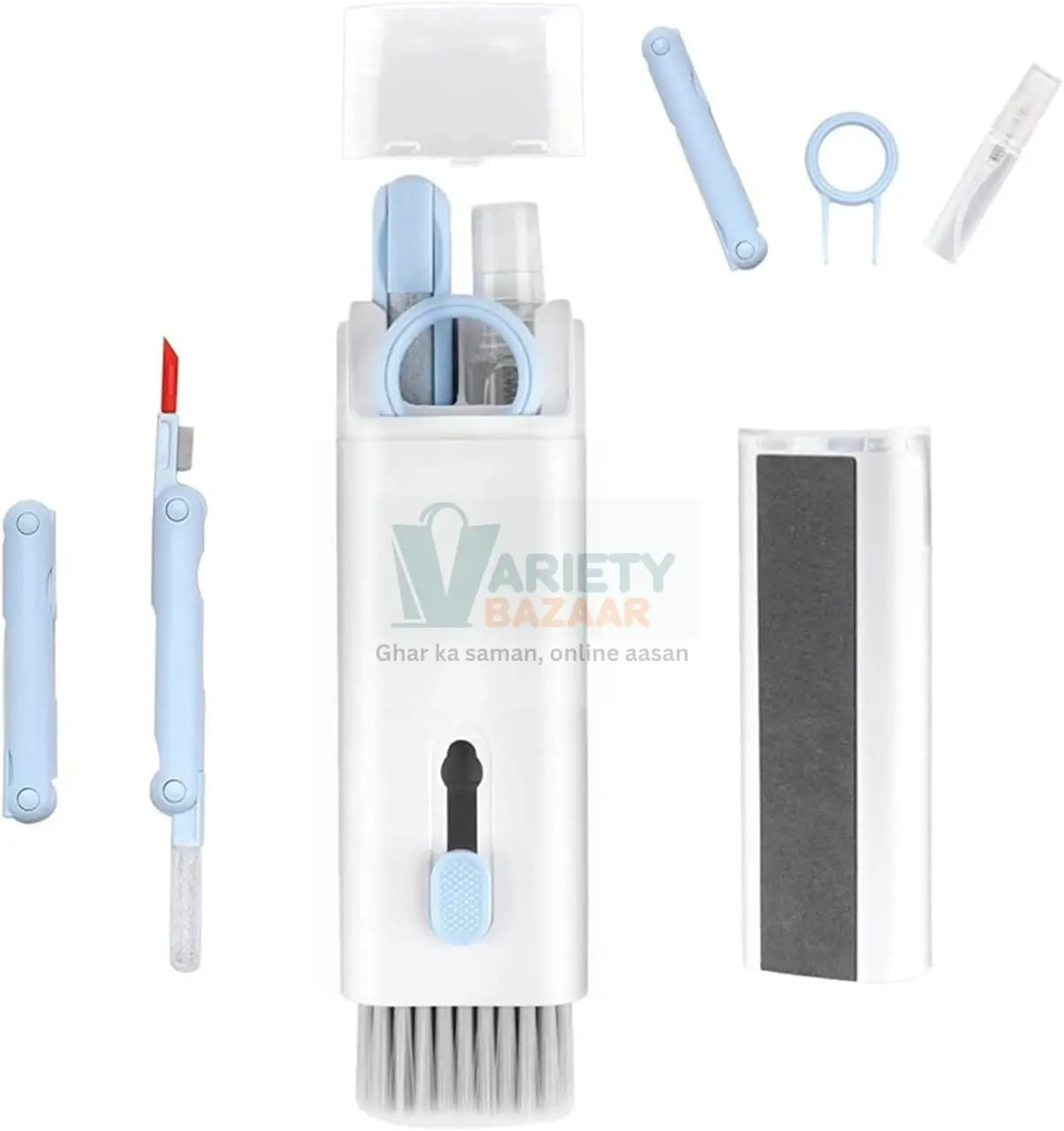 7 in 1 Electronic Cleaner kit, Cleaning Kit for Monitor Keyboard Airpods, Screen Dust Brush Including Soft Sweep, Swipe, Airpod Cleaner Pen, Key Puller and Spray Bottle 02 travel sahayak