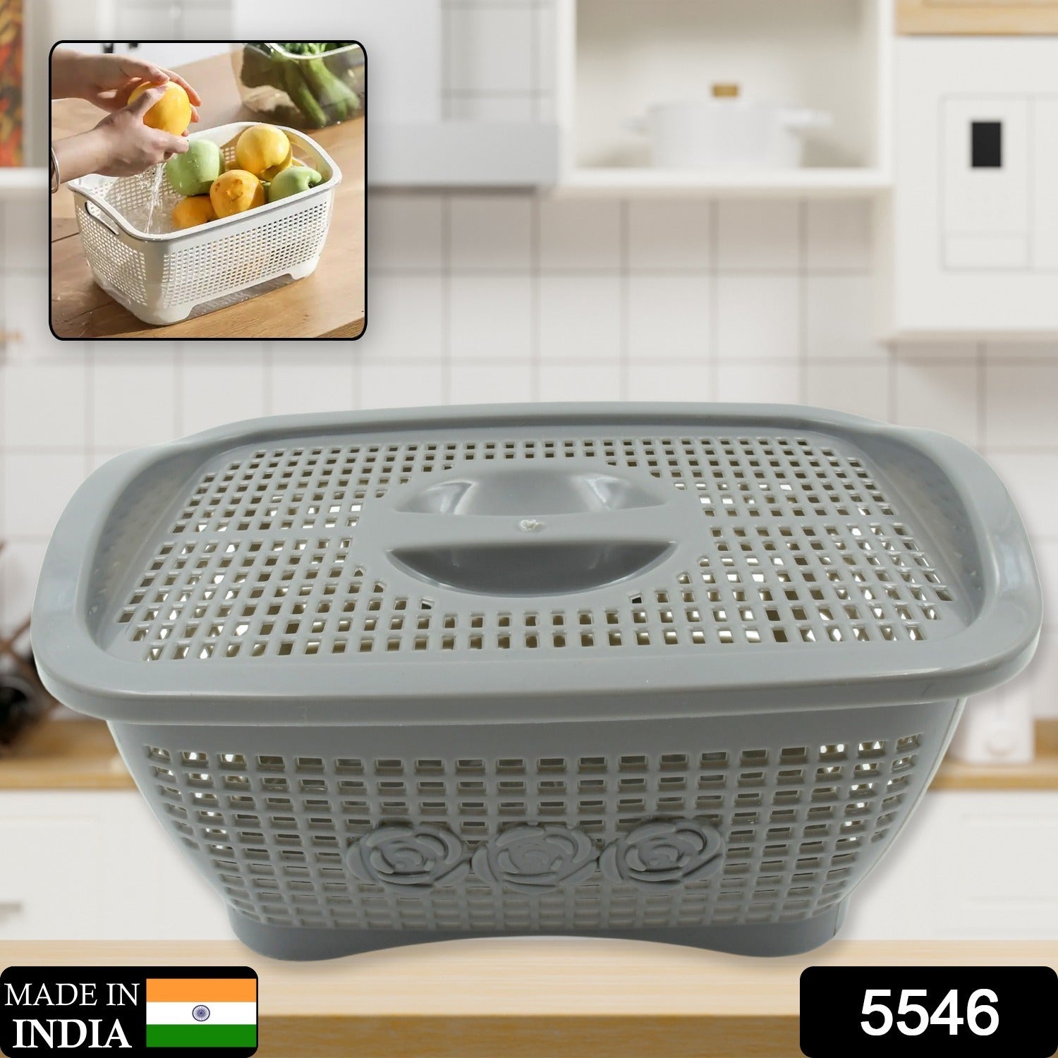 Multipurposes Plastic Basket, Organizer for Kitchen, Countertop, Cabinet, Bathroom with Lid, Plastic Storage Basket For Store Fruits, Vegetables, Magazines, Cosmetics, Stationary (1 Pc / Mix Color ) Variety Bazaar