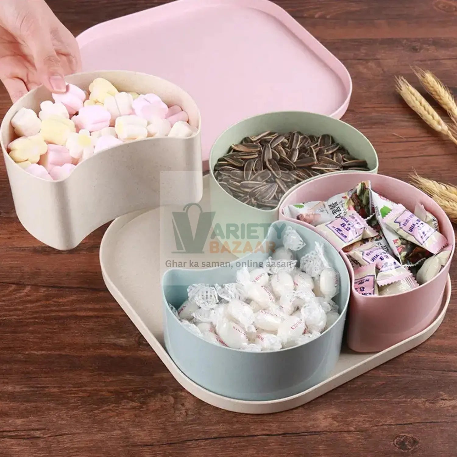 7151 Candy Box Large Capacity Space-saving Compartment Design Creative Divided Food Fruit Plate for Living Room Travel Sahayak