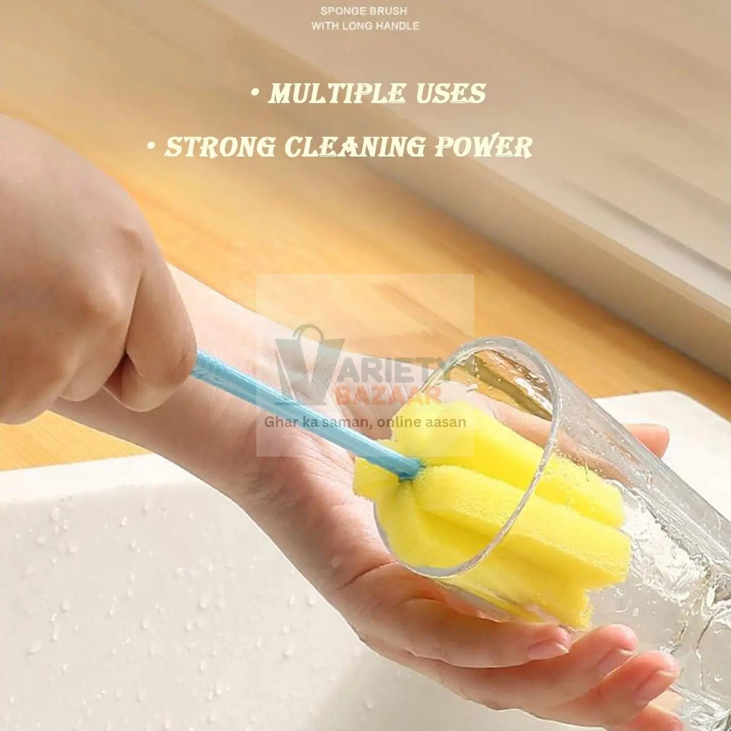 7443 Sponge Cup Washing Brush/ Washing Cup Milk Bottle Cleaning Brush Kitchen Brush Water Cup Tea Cup Brush, Sponge Head Household Kitchen Cleaning Tool (20Cm) Travel Sahayak