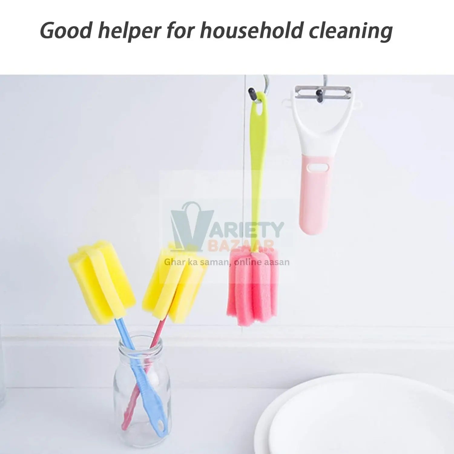 7443 Sponge Cup Washing Brush/ Washing Cup Milk Bottle Cleaning Brush Kitchen Brush Water Cup Tea Cup Brush, Sponge Head Household Kitchen Cleaning Tool (20Cm) Travel Sahayak