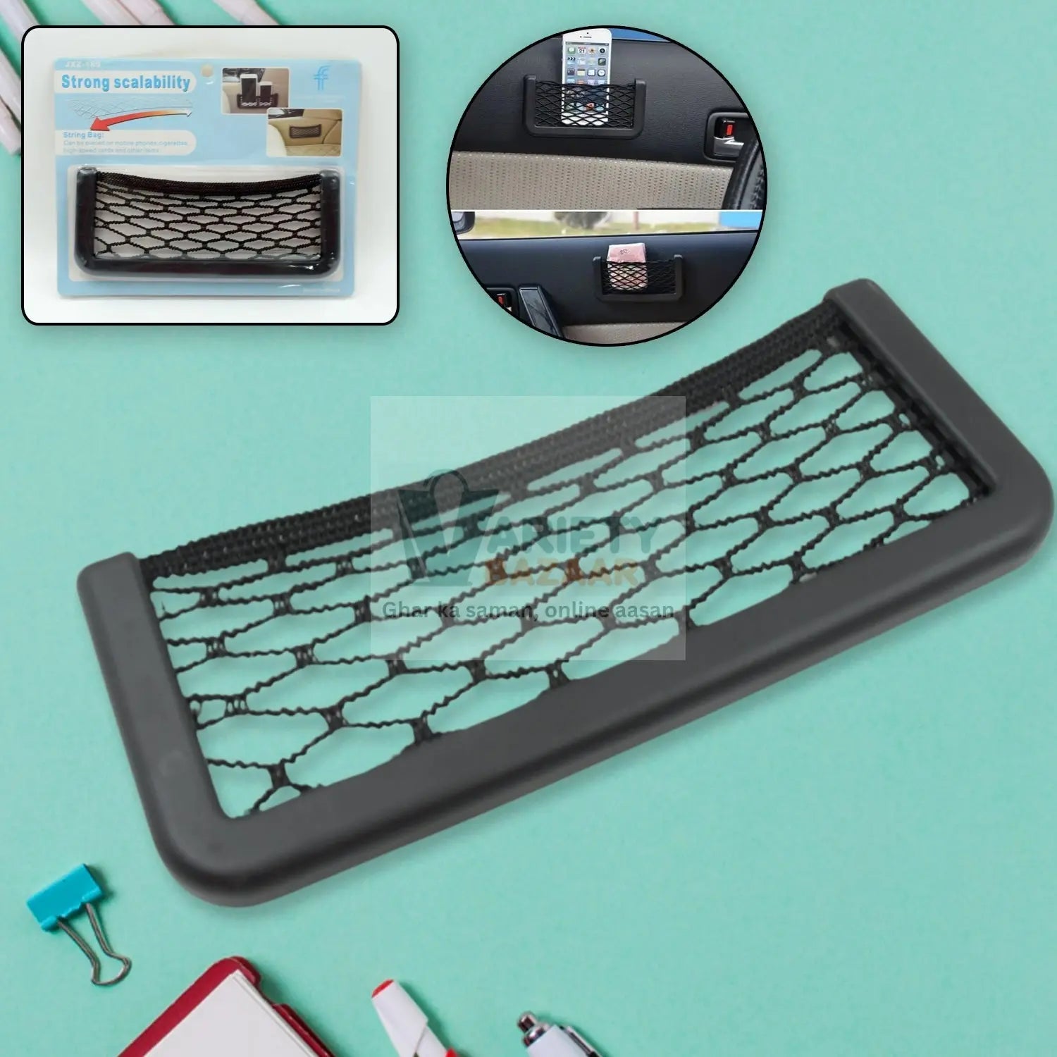 7564 Car Storage Organize Car String Bag Car Seat Side Storage, Net Bag Mesh Pocket Organizer Stick-on for Purse Bag Phone, Special Adhesive Car Mesh Storage for Car for Interior Organizer Travel Sahayak