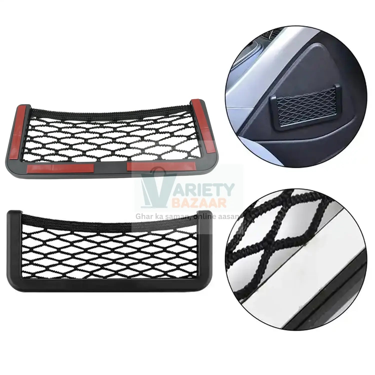 7564 Car Storage Organize Car String Bag Car Seat Side Storage, Net Bag Mesh Pocket Organizer Stick-on for Purse Bag Phone, Special Adhesive Car Mesh Storage for Car for Interior Organizer Travel Sahayak