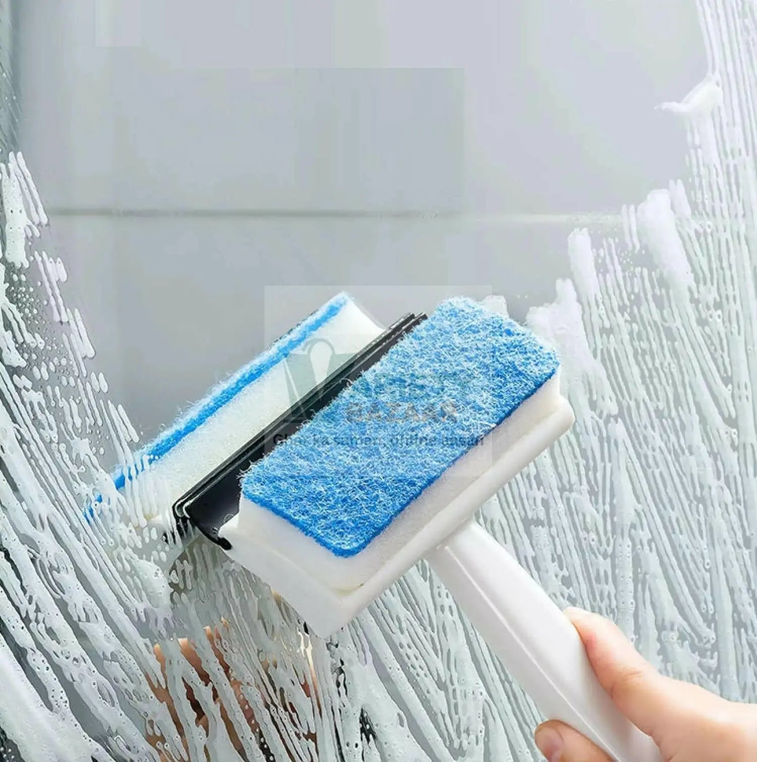 7602 2 in 1 Glass Wiper Cleaning Brush Mirror Grout Tile Cleaner Washing Pot Brush Double-Sided Glass Wipe Bathroom Wiper Window Glass Wiper Travel Sahayak