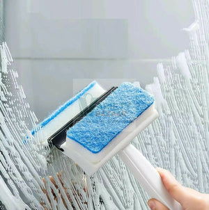 7602 2 in 1 Glass Wiper Cleaning Brush Mirror Grout Tile Cleaner Washing Pot Brush Double-Sided Glass Wipe Bathroom Wiper Window Glass Wiper Travel Sahayak