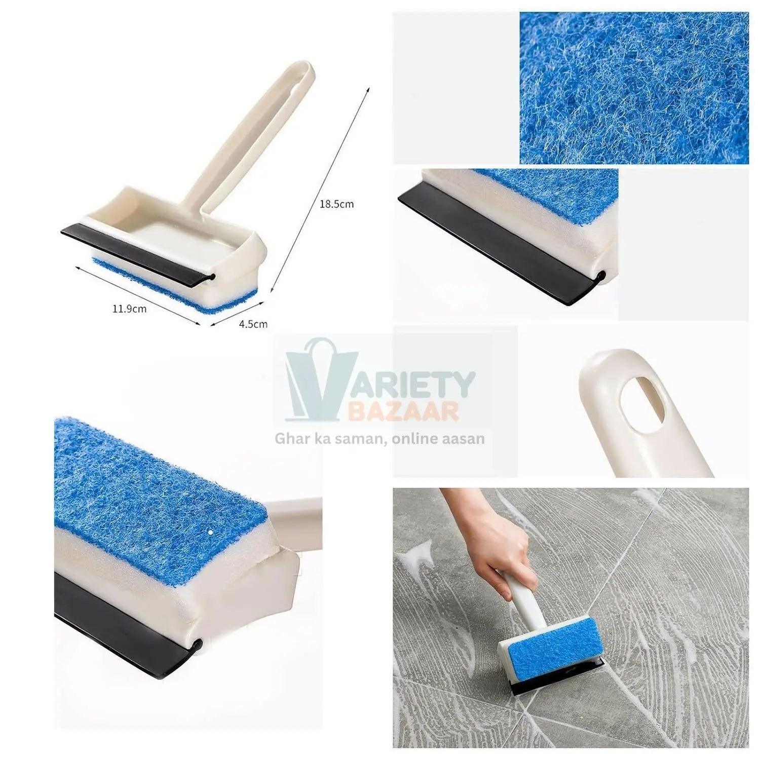 7602 2 in 1 Glass Wiper Cleaning Brush Mirror Grout Tile Cleaner Washing Pot Brush Double-Sided Glass Wipe Bathroom Wiper Window Glass Wiper Travel Sahayak